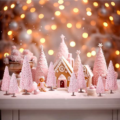 Skylety 20 Pcs Christmas Model Trees 4.72-2.17 Inch Pine Mixed Miniature Trees Small Artificial Cedar Plant for Train Scenery Architecture DIY Crafts Winter Building Model Scenery Landscape(Pink) - color: Pink