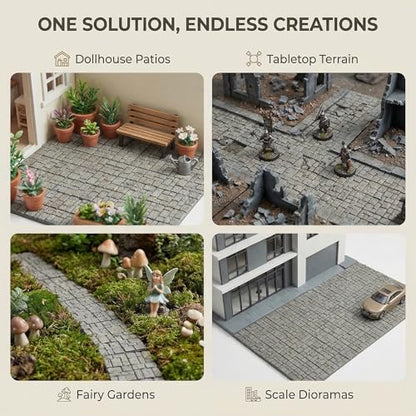 Dollhouse Miniature Paving Stones, Tiles for Modeling | Set of 50 pcs for Fairy Gardens and Tabletop Terrain, REDUCIO! - color: Weathered Stone