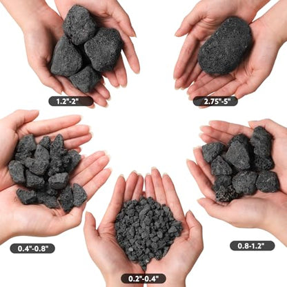 10 lb 0.8-1.2 Inch Small Black Lava Rocks for Fire Pits, Indoor Fireplaces, Outdoor Gas Fire Tables, Garden Landscaping Decoration - size: 0.8"-1.2"