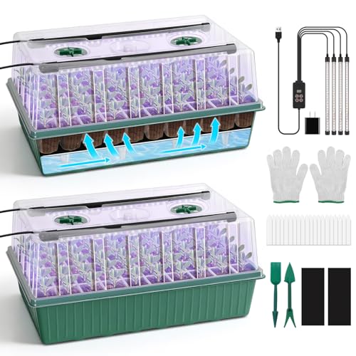BlumWay 120-Cell Self-Watering Seed Starter Tray with Grow Light, Green - color: Green