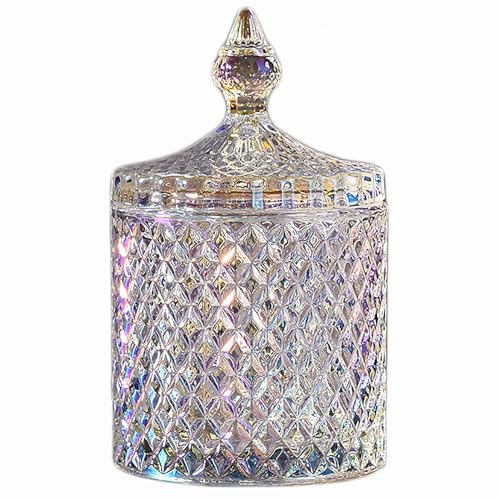 Colorful Glass Jar With Lid,Candy Cookie Jars,Jewelry Box,Buffet Jar,Iridescent Decor,Decorative Jar(Dazzling Colors) - color: Pointed Cylinder-dazzling colors