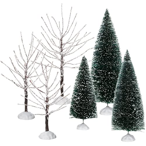 Ysleen 6 Pcs Mini Christmas Village Trees,Snowy Sisal Tree, Frost Tree