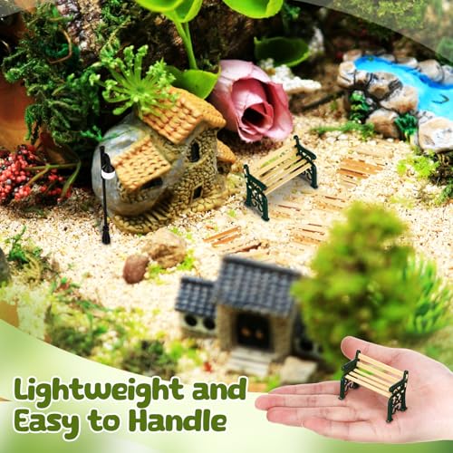 SEWACC Mini Bench and Miniature Street Lamp Set 1.96X1.37X0.90In Mini Furniture for Dollhouse Park Stool and Lamp Post Decor for Dollhouse Accessories and Garden Scene Layout