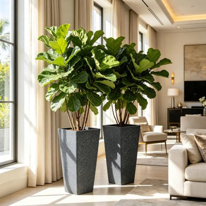Autodaya 28" Oversized Black Terrazzo-Look PP Tall Planters Set of 2 - color: Faux Black Terrazzo-28"h
