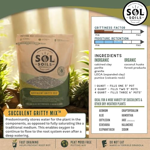 Sol Soils Fertilizer - Fast Draining Gritty Mix for Succulents - 2.5 Gallons - Coconut Husk, Perlite, Pumice - size: 2.5 Gallons (10 Quarts)