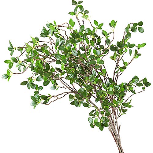 Ollain 43" Artificial Greenery Stems Plants Faux Leaf Green Eucalytus Branches Ficus Twig Fern Fake Green Bushes Shrubs for Home Party Wedding Decoration (4 Pack)