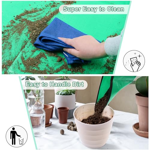 HOOSUN Repotting Mat for Potting Soil Indoor Plants, Portable Foldable Gardening Supplies Transplanting Potting Soil Tray, 26.8"X26.8" Succulent Potting Plant Soil Change Mat,Gardening Gifts for Women
