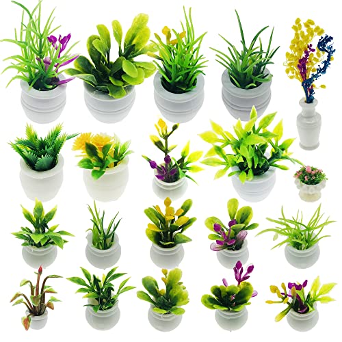Cayway Dollhouse Plant Miniature 20 PCS Mini Miniature Potted Plants Model Artificial Flowerpot Fake Succulent Doll House for Dollhouse Garden Decorations - color: Style 5