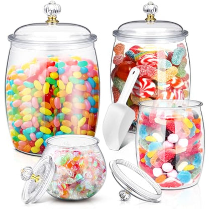 Nuogo 4 Pcs Plastic Candy Jars with Lid Unbreakable,Stylish,30/42/64/128 oz - size: 30/42/64/128 oz, style: Stylish