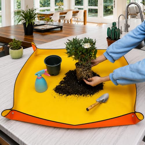 Repotting Mat for Indoor Plant Transplanting and Mess Control 19.7"x 19.7" Thickened Waterproof Potting Tray Foldable Succulent Potting Mat Portable Gardening Mat Garden Gifts for Women & Men