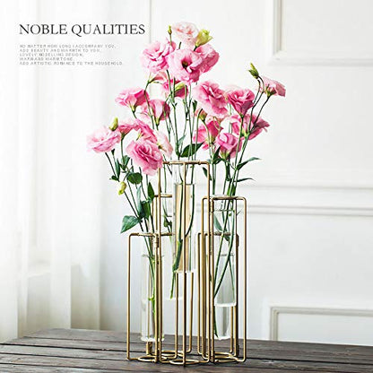 Hinged Flower Vases Test Tube Flower Vase with 5 Test Tubes Gold Metal Frame can be Bent and Contorted, Propagation Station Plant Holder Tubos De Ensayo for Home Wedding Decor, Balcony