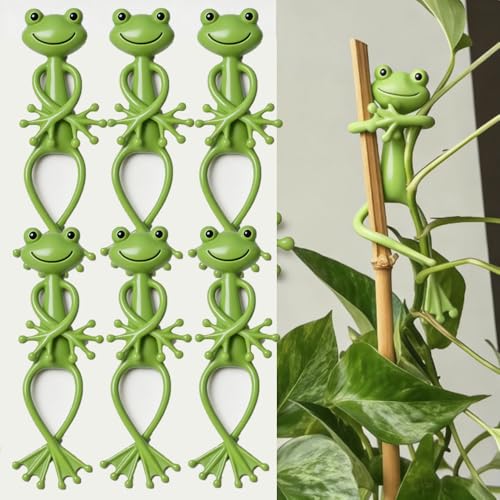 3 Pcs Frog Plant Stand, Smiley with Eyes Frog Plant Supports Holder, Cute - color: green