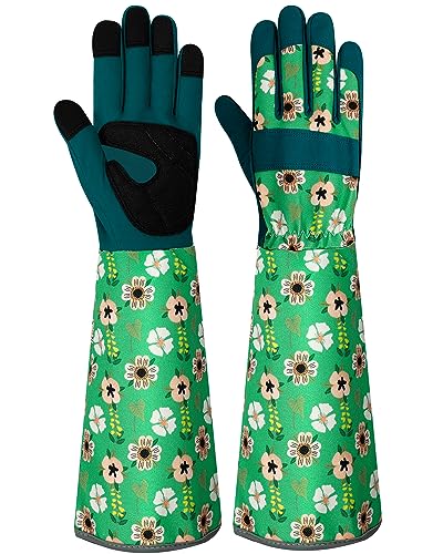 Long Gardening Gloves for Women Thorn Proof Leather Garden Gloves Breathable Working Gloves for Women Yard Outdoor - color: Light Green-large