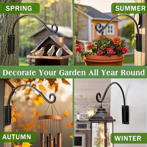 Heavy Duty 16 Inch Plant Hangers Bracket Outdoor 4 Pack Hanging Plant Hook | 60LBS Capacity, Rust-Proof Metal Wall Hook, Enhanced 6-Hole Base, For Hanging Plants, Bird Feeder, Wind Chime, Flower Baskets - size: 16in-4PCs