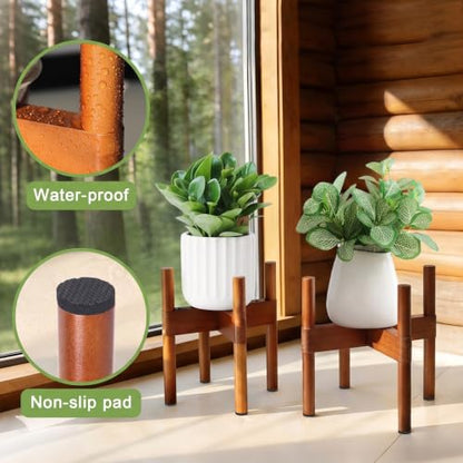 Vigordream Plant Stand Indoor, 2 Height Displays Wood Plant Holder | Mid Century Modern Tall Planter Stands, Corner Single Flower Stand for Balcony, Living Room, Garden Patio Fit 4-6 Inch Pots - size: 6 Inch