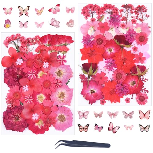 81Pcs Red Dried Pressed Flowers for Crafts,Xinxinran Dry Flowers Kit for Resin Molds,Epoxy Resin Accessories,Bookmark,Nails, Jewelry Molds,Candle Making Supplies,Soap,Frame,Cakes - color: Red 81pcs