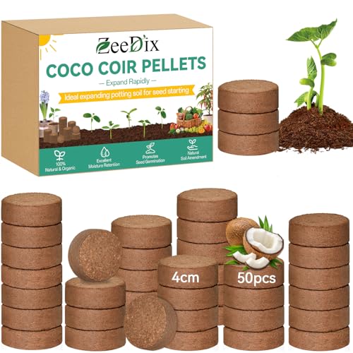 ZeeDix Coco Coir Pellets, 50 Pcs 40mm Seed Starter Soil Pods for Planting - size: 40mm