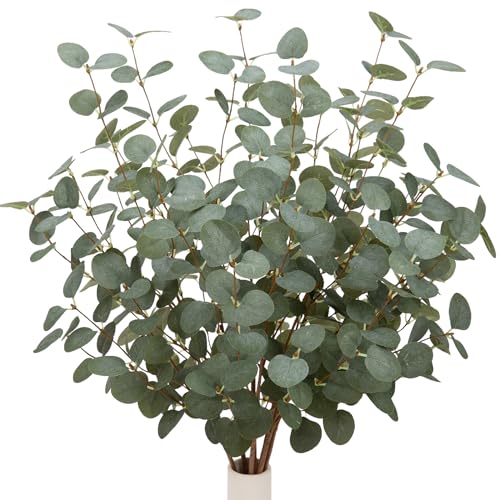 12 Pcs 27" Eucalyptus Stems Greenery Stems Eucalyptus Leaf Spray in Green Silk Plastic Plants Floral Artificial Plants for Home Party Wedding Decoration(Dark Green) - color: Dark Green - 12 Pcs