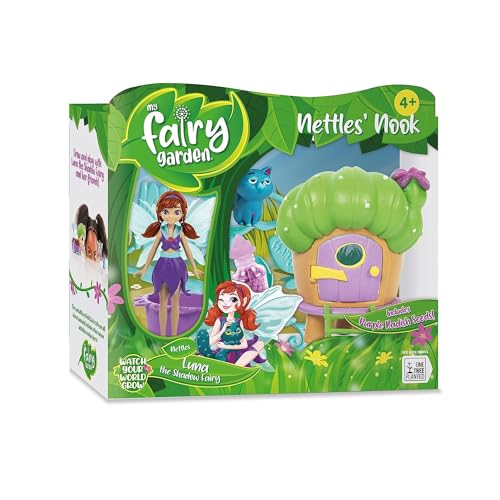 My Fairy Garden Nettles’ Nook Mini Terrarium- Tiny Garden with Shadow Fairy & Cat Doll - Grow Your Own Mini Garden Kit - Educational Playset with Soil, Seeds & Fairy Field Guide for Kids Aged 4 and Up