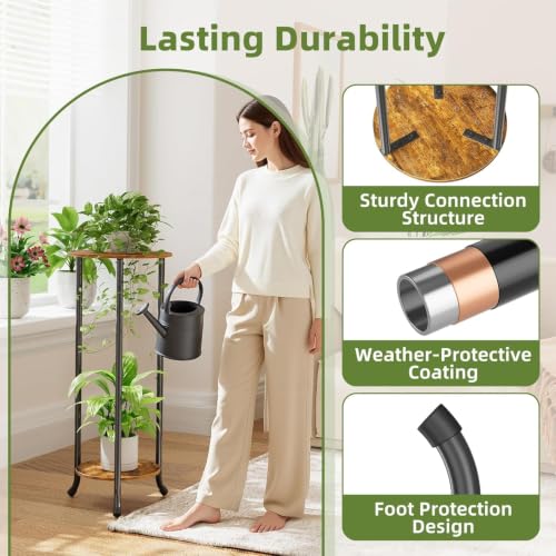 Simple Trending Plant Stand Indoor Outdoor, 29.4” Tall Flower Storage Plant Shelf Set of 2, Round Corner Display Rack for Balcony Garden Patio Living Room