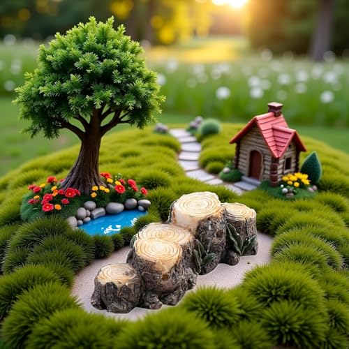 2Pcs Miniature Resin Stump Micro Landscape Fairy Garden Ornament Mini Doll House Outdoor Landscape Decor Outdoor Statues Garden Sculptures Outdoor Décor Miniature Landscape