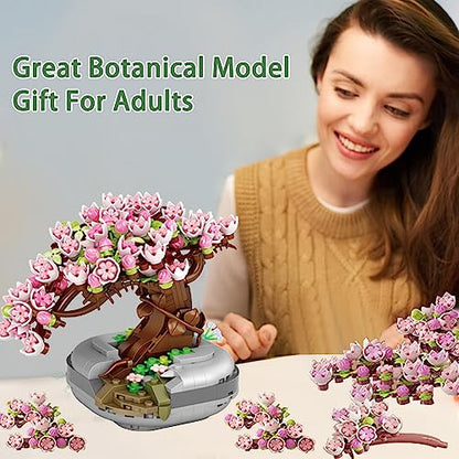 Cherry Blossom Tree Building Toys for Adults, Bonsai Botanical Collection Toy Building Sets, Plants and Flowers DIY Home Decoration, Gifts for Valentines Day Women Kids (Not Compatible with Lego) - style: Sakura Bonsai (426PCS)
