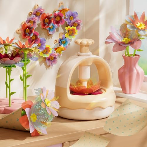 Fabric Flower Bouquet Craft Kit, DIY Arts & Crafts Toy for Kids, Creative Flower-Making Activity Set, Educational Preschool Toy, Perfect Birthday & Christmas Gift for Girls Ages 4 5 6 7 8+ (yellow) - color: yellow