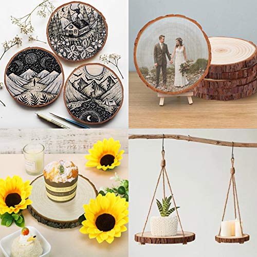 Fuyit Large Unfinished Wood Slices, Natural Wooden Discs with Barks | 10pcs 4.7-5.1 inch Rounds, Rustic Centerpiece Base, Wedding & Table decor, Painting & Lettering DIY Crafts - size: 4.7-5.1 Inches
