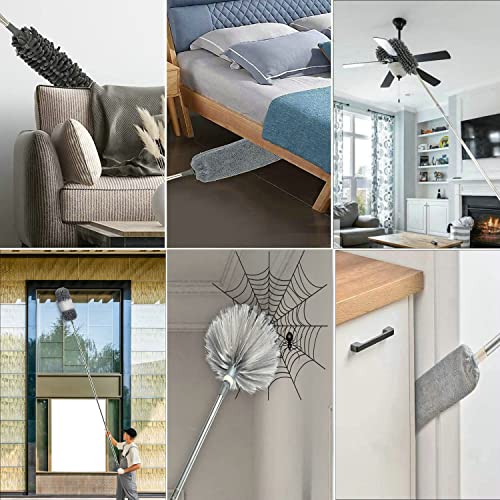Microfiber Duster Kit High Reach Ceiling Fan Duster with Extendable Pole 100" Telescoping Cobweb Duster for Cleaning, Bendable Head Washable Duster for Ceiling, Fan, Furniture - style: 4PC Duster Kit Grey