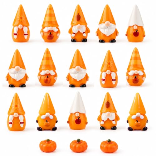 18Pcs Thanksgiving Mini Resin Gnomes Set, Small Miniature Figurines Decor | Gnomes with Pumpkins Variety Pack for Thanksgiving Autumn Harvest Decor, Fairy Garden Terrarium Micro Landscape Ornaments - color: Gnome Set