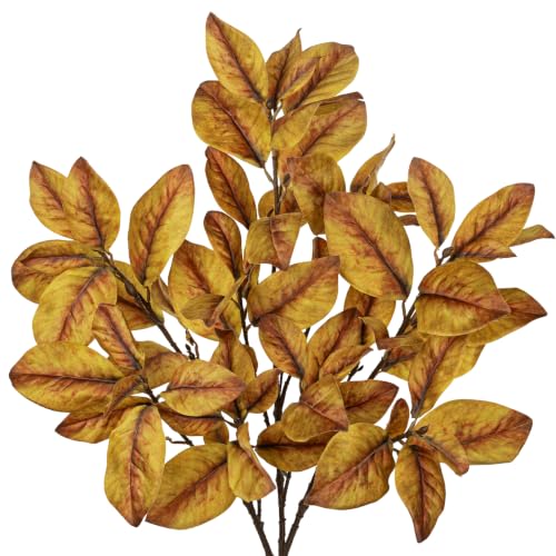 Briful 3 Pack Faux Magnolia Stems, 39.4 Inch for Tall Vase - color: Mustard Ochre