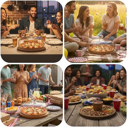 Acacia Wood Cake Stand with Scratch-Resistant Glass Dome Lid – 12-Inch Round Cake Holder with Screw-Type Base, Wooden Dessert Display Stand with Cover for Cakes, Pastries, Cheese & Charcuterie