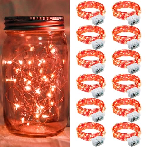 12 Pack Red Fairy Lights 7Ft 20 LED Twinkle String Lights 3 Modes Battery Operated Waterproof Firefly Starry for Mason Jar Party Table Centerpieces Halloween Christmas Valentines Day - color: Red, size: 12