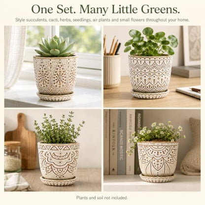 Gepege Ceramic Succulent Pots, 4 Inch Small Plant Pots with Drainage - color: Cream White, size: 4 Inch - Set of 4