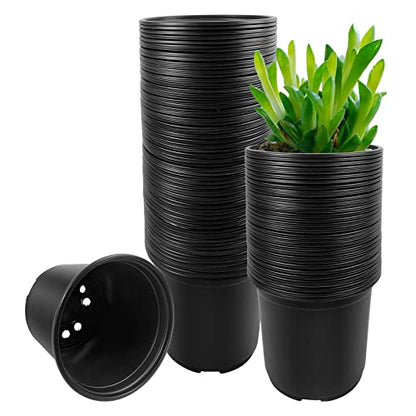 RAOOKIF 100 Pack Nursery Pots, 4 5 6 Inch Nursery Pot for Plants, Plastic Plant Pots with Drainage Holes, Garden Flower Pots for Transplanting, Succulents, Cuttings, Seedlings(4inch,100pcs) - size: 4 Inch