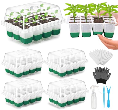 Reusable Seed Starter Tray, 4 Pack Silicone Seed Starter Kit for Starting Plant Seeds with Humidity Adjustable Dome and Lid, Indoor Seed Starting Supplies with Water Spray Bottle for Plants, BPA-Free - size: 4 Pack