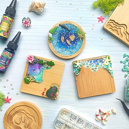 FUNSHOWCASE Wood Coaster Set Epoxy Resin Casting Craft Kit River Edge 5-Count (Pack of 2) - size: 3.58 x 0.39 inches (Pack of 2)