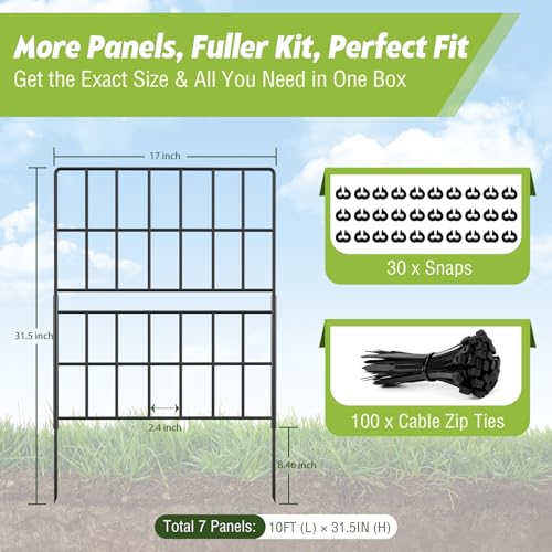 Tall Garden Fence 31.5 in(H) X 10 ft(L), 7 Pack Metal No Dig Fence - size: 7 Pack, 10 ft(L) X 31.5 in(H)