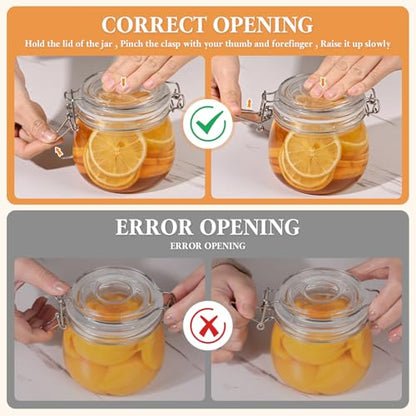 Airtight Glass Jars with Lids,17 oz Glass Storage Containers with Lids Set of 6,Small Mason Jars with Clamp Airtight Lid and Silicone Gasket,Used for Food Storage and Pickling