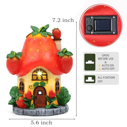 Solar Fairy Garden Houses - Fairy Outdoor Decor Strawberry Houses with Solar Light for Patio Balcony Yard,Lawn Ornament Perfect Garden Gift