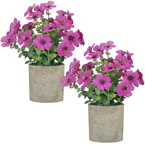 2 Pack Small Fake Plants Potted Artificial Plants Artificial Flowers Potted - color: Purple