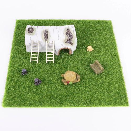 9 Pack Jumping Spider Habitat Decor Set with 11.8" x 11.8" Fake Grass Base, Faux Tree Bark Jumping Spider Hideout, Mini Ladders and Log Jumping Spider Décor, Natural Jumping Spider Enclosure Acce - color: Faux Tree Bark Hideout