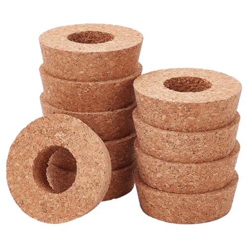 OLYCRAFT 10Pcs Cork Lids with Center Hole 2.3-2.5 Inch Plant Corks - size: 2.3-2.5 Inch