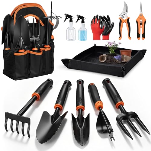 Joyfair Gardening Tools, 12 Pcs Garden Tool Set for Planting & Weeding | 1.4MM Thick Premium Steel, Less Prone to Deformation, Ergonomic Contoured Grip, Suitable for Indoor and Outdoor Planting
