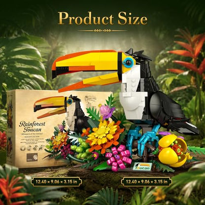 Vziimo Toucan Bird & Flowers Buiding Set, Tropical Animals Model Kit with Movable Beak, Head, Wings, Tail, Creator Animal Gifts for Adults, Teens Age 14+(1068 PCS) - style: Toucan Bird