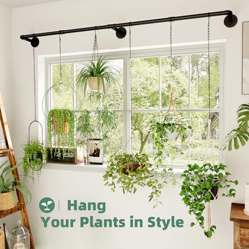 Galood Plant Hanger Indoor with 6 Hanging Chains Hanging Planters | for Indoor Plants Hanging Plant Holder Window Plants Rod Black Metal Shelves(70.8 Inch Pot not Included - size: Black 70.8in