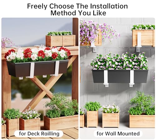Y&M Adjustable Window Box Brackets for Planter Box, Heavy Duty Wall Mounted Hooks Hangers for Flower Baskets Holder Durable, Hanging Brackets for Fence Patio Garden Balcony(4 Packs) - size: 4p White
