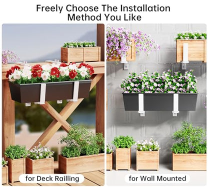 Y&M Adjustable Window Box Brackets for Planter Box, Heavy Duty Wall Mounted Hooks Hangers for Flower Baskets Holder Durable, Hanging Brackets for Fence Patio Garden Balcony(4 Packs) - size: 4p White