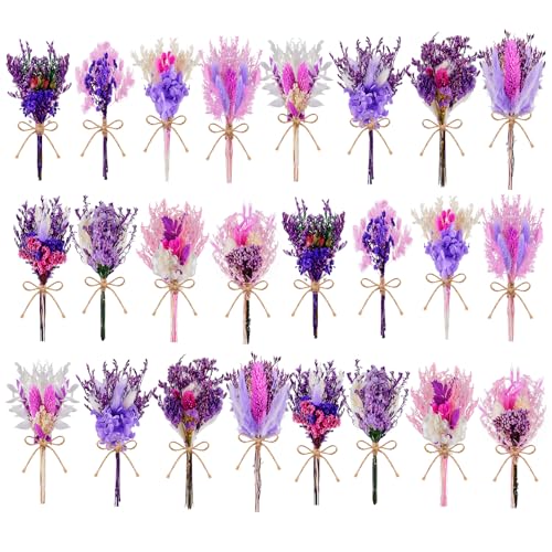 12/24 PCS Charming Dried Flowers Bouquet for Vase Various Dried Wildflowers with Stems Mini Handmade Wildflowers Natural Real Flowers Bulk Flowers Craft (Purple Series, 24 PCS) - color: Purple Series