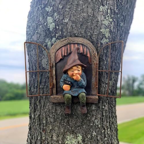 7.1-inch Elf Out The Door Tree Hugger,Fairy Garden Gnome Statue, Hanging Resin Gnome Figurine,Whimsical Tree Sculpture,Garden Peeker Statue,Ideal Patio Yard Lawn Porch Decoration - style: Women